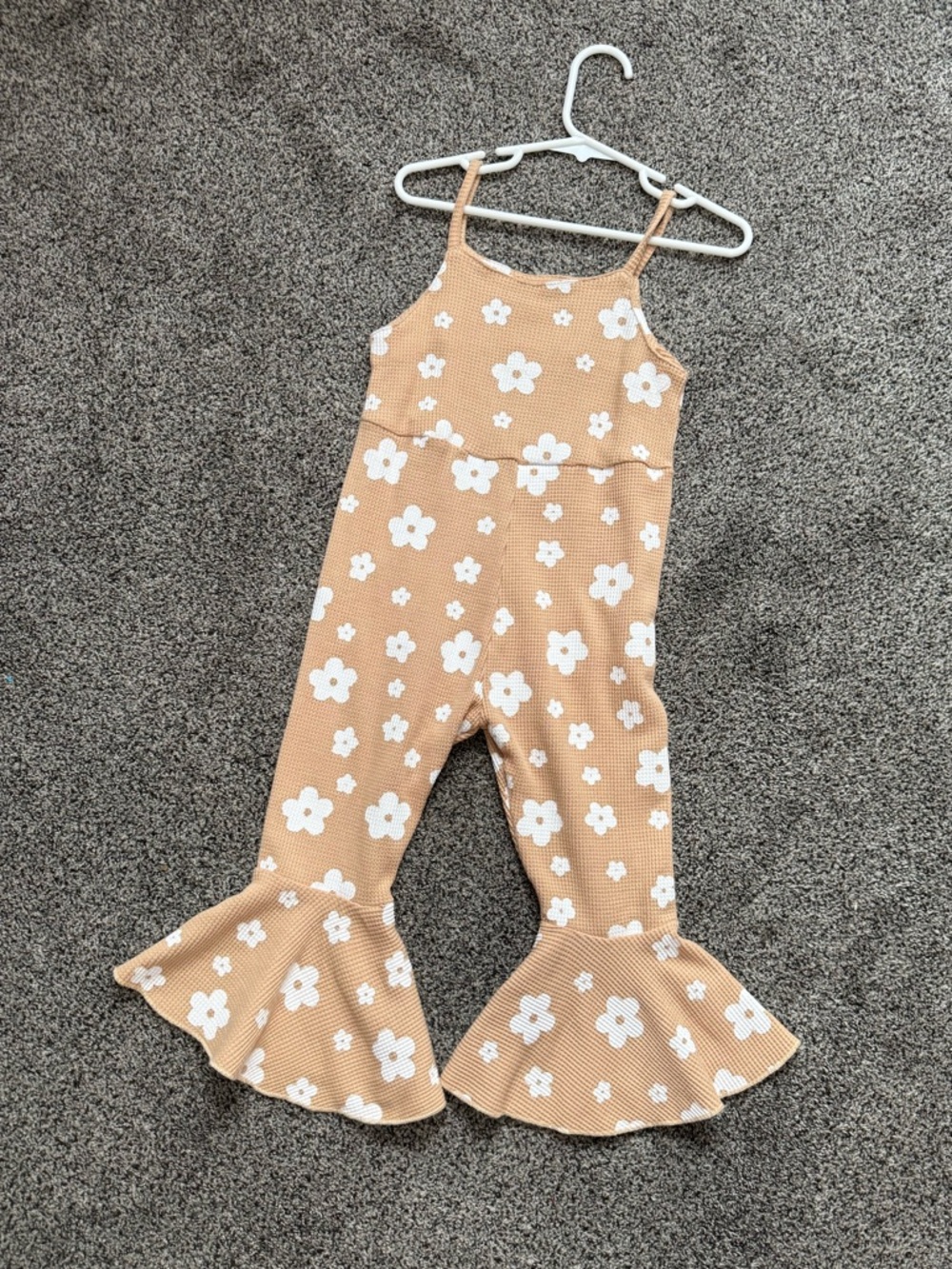 Amazon Girls Tan Floral Ruffle One-Piece Jumpsuit